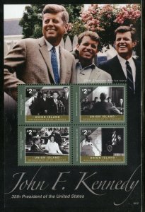 UNION ISLAND  50th ELECTION  ANNIVERSARY OF JOHN F. KENNEDY SHEET  MINT NH