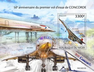 NIGER - 2019 -Concorde 1st Test Flight, 50 Ann-Perf Souv Sheet-Mint Never Hinged