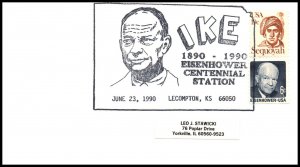 US Eisenhower Centennial Lecompton,KS 1990 Cancel Cover