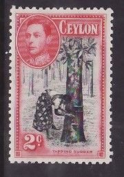 Ceylon-Sc#278- id7-unused og NH KGVI 2c rubber tree-perf 12-1949-