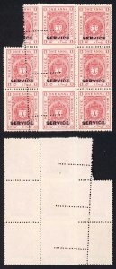Bhopal SGO315 1932 1a Carmine-red MISPERF Block (no gum) (m)