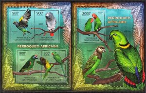 Central African Republic 2012 Birds Parrots Sheet + S/S MNH