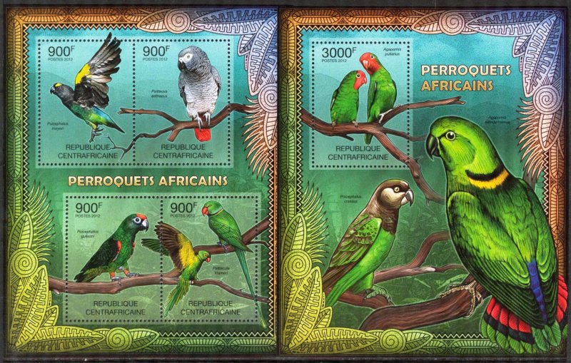 Central African Republic 2012 Birds Parrots Sheet + S/S MNH