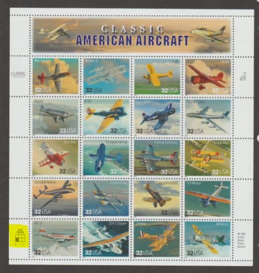 U.S. Scott #3142 American Aircraft - Mint NH Sheet - Highlighted LL Plate