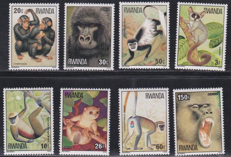 Rwanda # 857-864, Primates - Monkeys, NH, 1/3 Cat.