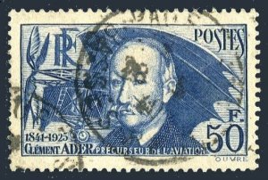 France 348, used. Michel 425. Clement Ader, Air Pioneer, 1938.