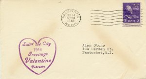 U.S. Scott 807 On 1948 Valentine's Day Cover from Valentine, Nebraska