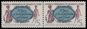 US 1316 General Federation of Women's Clubs 5c horz pair MNH 1966