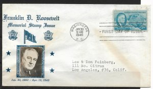 US 1946 Crosby Cachet FDR Memorial Franklin D. Roosevelt ,VF-XF !! (RN-50)