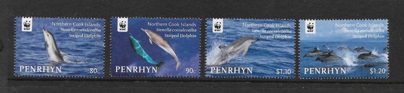 FISH - PENRHYN #472-5  WWF-STRIPED DOLPHIN   MNH