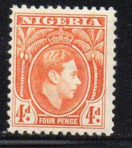 Nigeria Sc 59 1938 4d orange George VI stamp nint