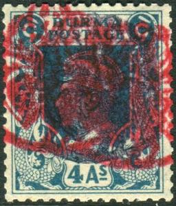 JAPANESE OCCUPATION BURMA 1942 4a Greenish Blue TRIPLE OVERPRINT UNUSED Sg J6a