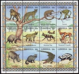 Liberia 1240 ai,MNH. Wildlife 1997.Olive baboon,Leopard,Pangolin,Hyena,Crocodile