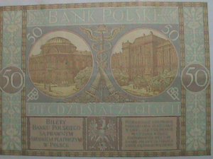 POLAND-1929-BANK POLSKI-ANTIQUE OVER 94 YEARS  UNC LARGE SIZE-BANK NOTE VF