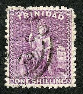 Trinidad SG73b 1/- Mauve (aniline) Wmk Crown CC Perf 12.5 Fine used