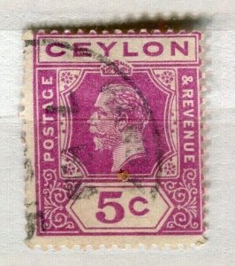 CEYLON; 1912 early GV issue fine used 5c. value