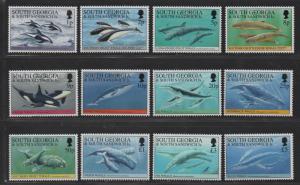 $South Georgia Sc#178-189 M/NH/VF, complete set, Whales+Dolphins, Cv. $63.50