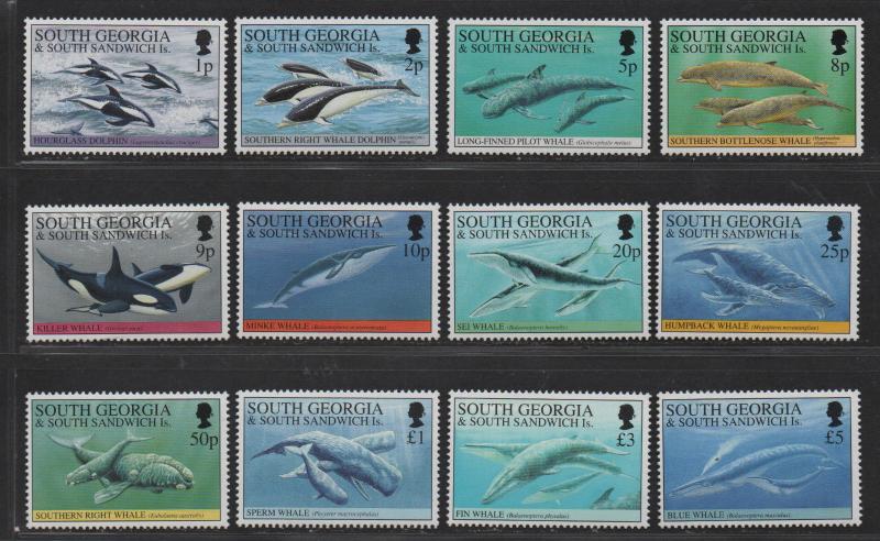 $South Georgia Sc#178-189 M/NH/VF, complete set, Whales+Dolphins, Cv. $63.50