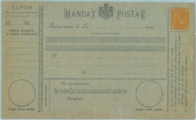 88953 - ROMANIA - POSTAL HISTORY - POSTAL MANDAT Stationery Card  1891 # 1
