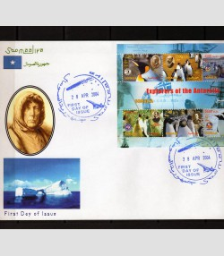 Somalia 2004 Penguins-Antartic Explorers Sheet Perforated in official FDC