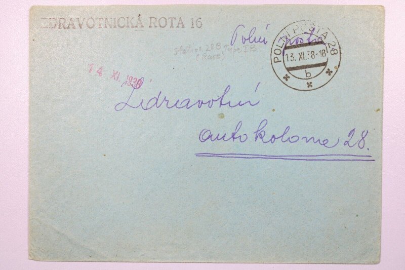 Czechoslovakia 1938 Polni Posta Station 28B Cover - L39367