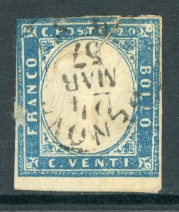 Italy 1861 Sardinia 20¢ Sky Blue Scott #12 VFU O910 ⭐⭐⭐⭐⭐