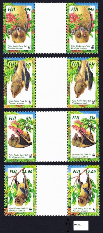 Fiji WWF Fijian Monkey-faced Bat 4 Gutter Pairs folded SG#986-989 MI#812-815