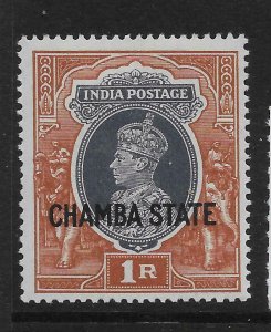 INDIA-CHAMBA SG94 1938 1r GREY & RED-BROWN MTD MINT