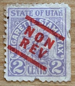 Utah Used US Cigarette Stamp Tax SP Single “NON REV” Overprint Crease