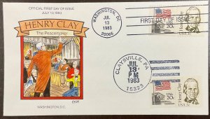 1846 Collins Hand Painted cachet Henry Clay Dual Cancel FDC 1983