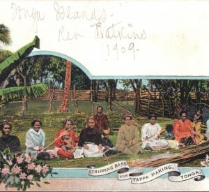 TONGA Stationery ILLUSTRATED Postcard *TAPPA MAKING* Nukuʻalofa 1909 CDS MA587