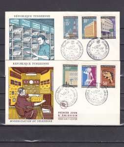 Tunisia, Scott cat. 429-434, Telephone Modernization. 2 First Day Covers. ^