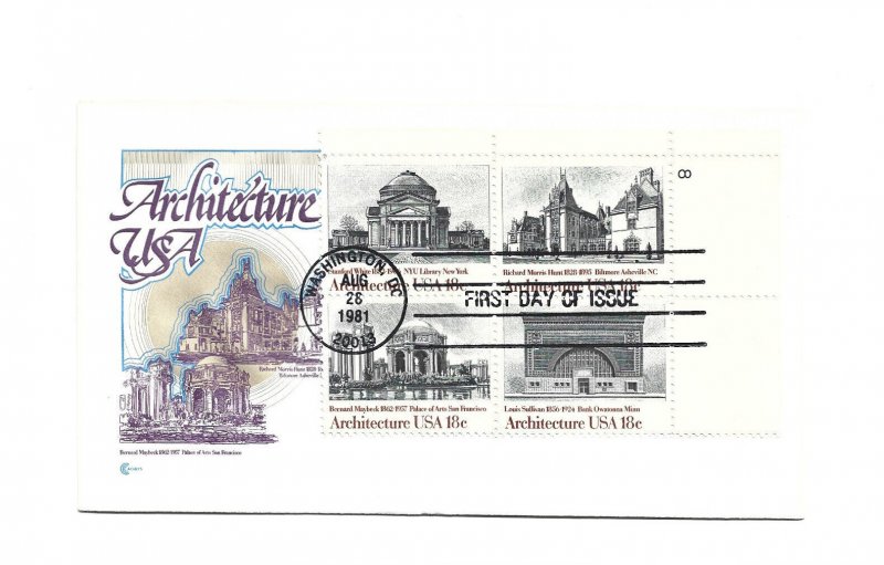 1928-31 Architecture 1981 Cover Craft Cachets, CCC, plate block, FDC