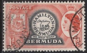 Bermuda 144 (used) 1p Perot stamp, car rose red & black (1953)