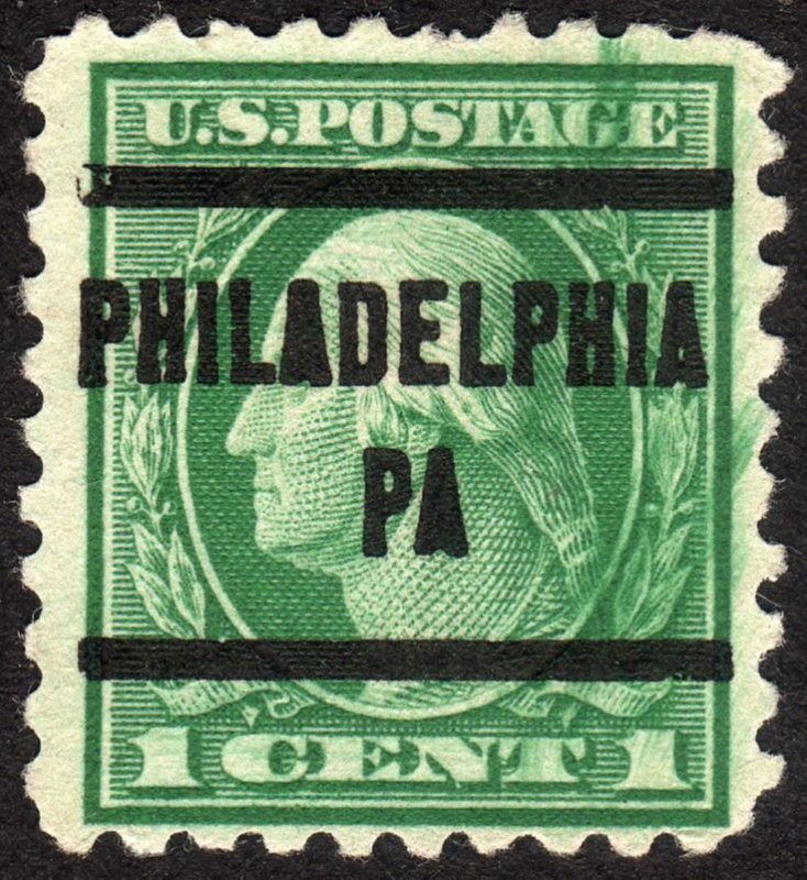 1914, US 1c, Smeared ink error, Used, Philadelphia precancel, Sc 424