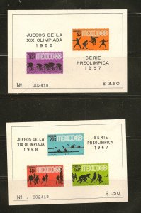 Mexico SC#983a and 985a Olympics 1968 Souvenir Sheets Mint Hinged