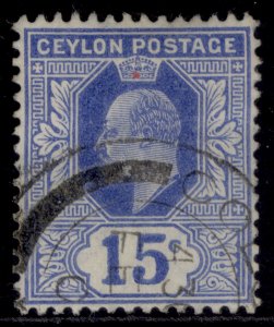 CEYLON EDVII SG283, 15c blue, FINE USED.