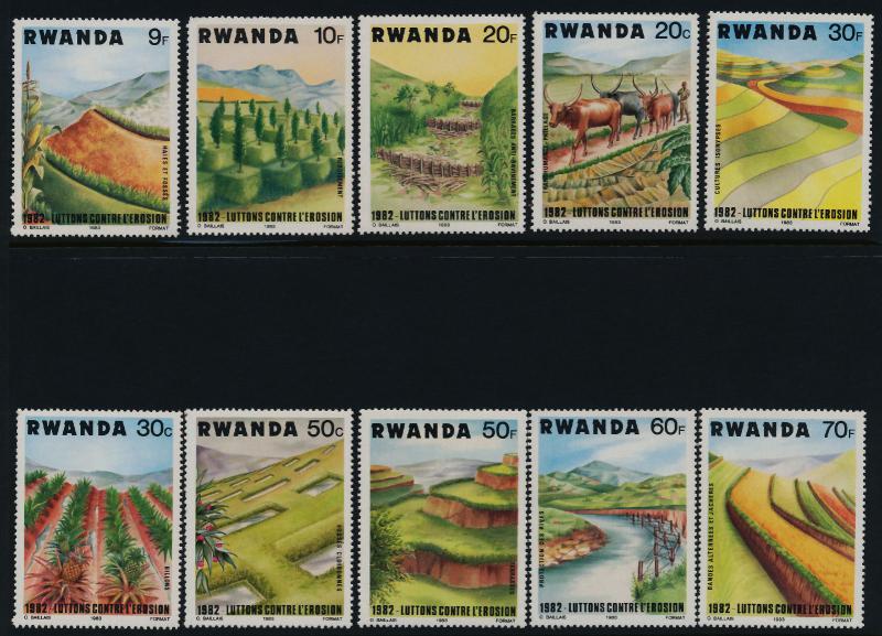 Rwanda 1140-9 MNH Environment, Soil Erosion, Cattle, Pineapple, Agriculture