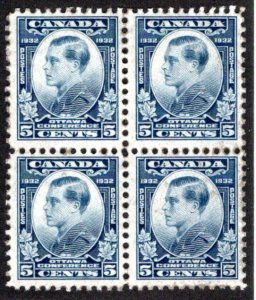 Scott 193, 5c Prince of Wales, MNHOG, F, Block of 4, 1932, Canada Postage Stamps