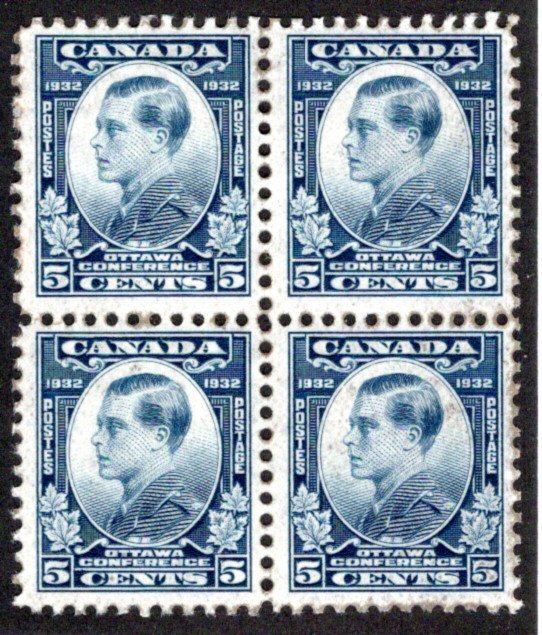 Scott 193, 5c Prince of Wales, MNHOG, F, Block of 4, 1932, Canada Postage Stamps