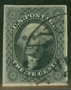 US #17 12¢ gray black, used, XF, Weiss certificate, great stamp