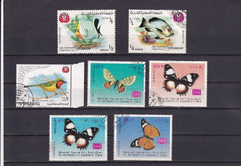 SA25f Yemen 1960's Butterflies, Fishes and Bird used stamps