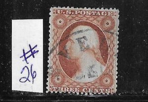 US #26 1857-61 WASHINGTON 3 CENT (ORANGE BROWN) - USED