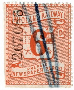 (I.B) Midland Railway : Prepaid Newspaper Parcel 6d