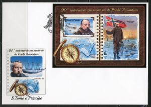 SAO TOME  2018 90th MEMORIAL OF  ROALD AMUNDSEN  SOUVENIR SHEET  FDC