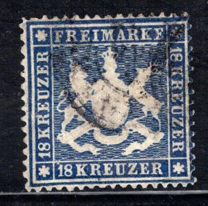 Wurttemberg #29   Used, dark blue  F/VF,    CV $2250.00  ...   7020028