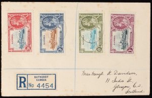 GAMBIA 1936 Registered cover franked KGV Silver Jubilee set. To Scotland.