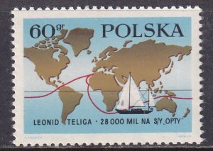 Poland 1969 Sc 1658 World Map Sailboat Opty Voyage Stamp MNH