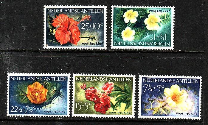 Netherlands Antilles-Sc#B21-5-unused hinged set-Flowers-Flora-1955-