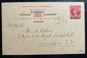 1913 Seychelles Postal Stationery Postcard Cover To London England